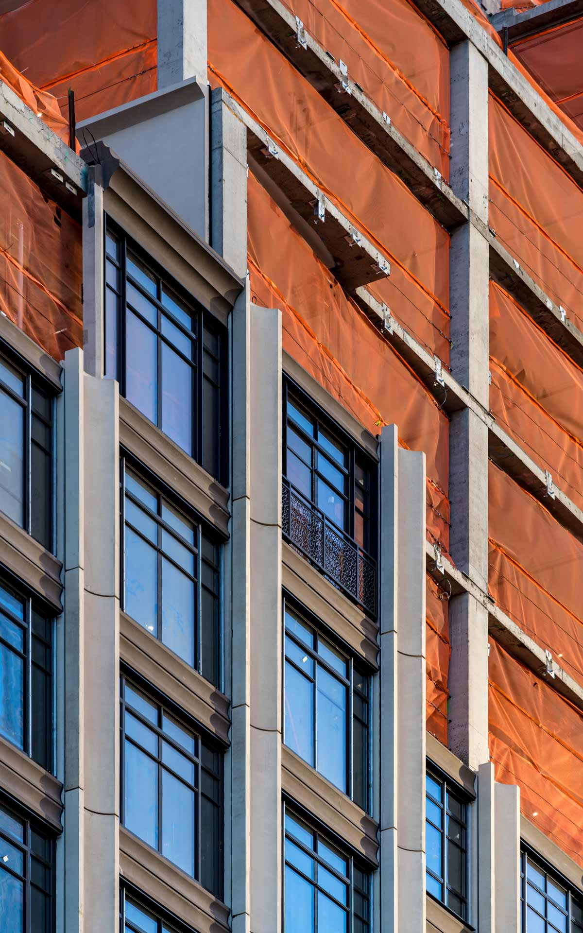 Exterior detail under construction at 25 Park Row.