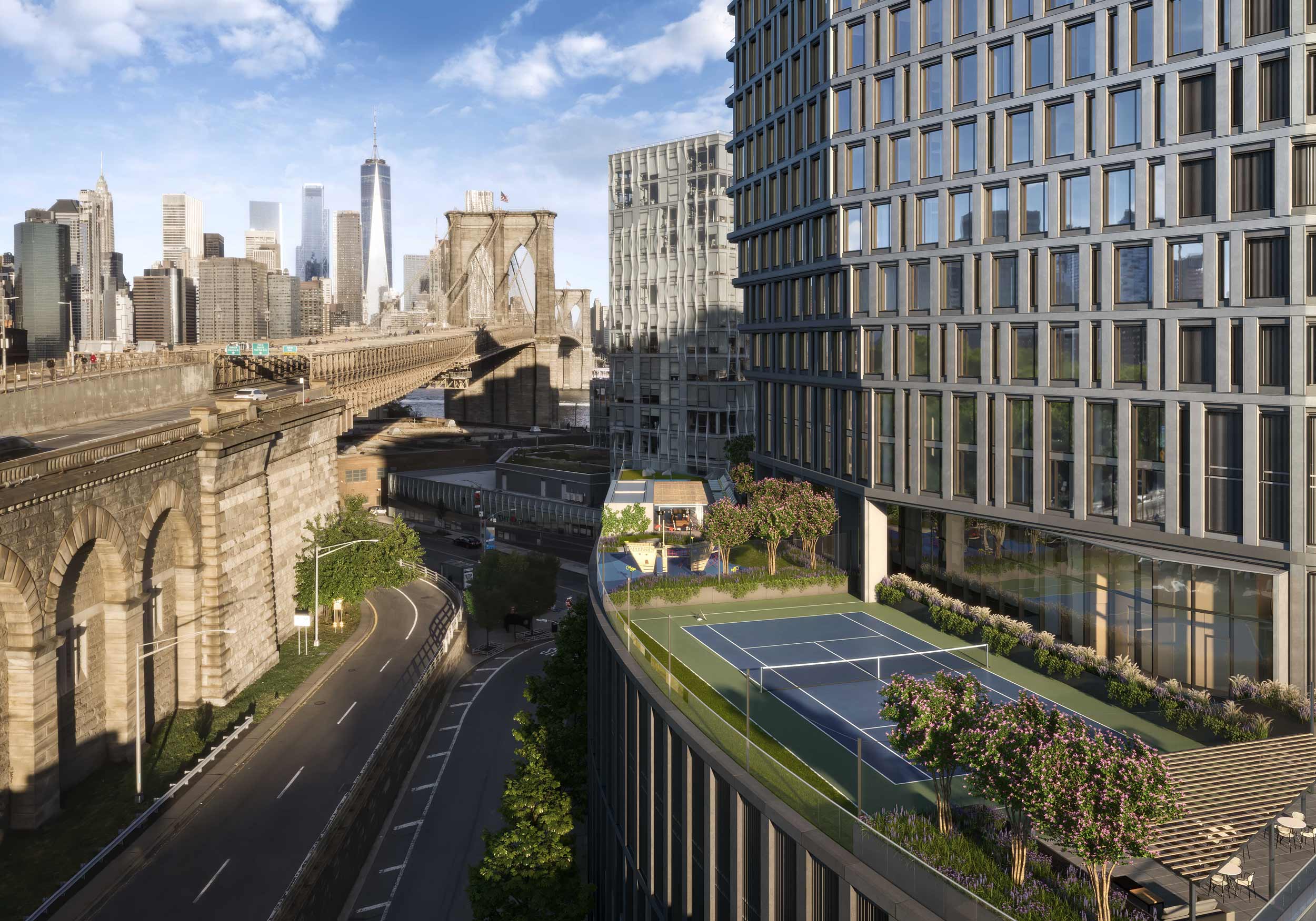 Olympia Dumbo rendering with a tennis court.